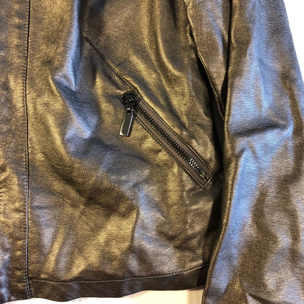 ALFANI Vegan Leather Zip Up Muted Metallic Jacket S - Picture 8 of 10